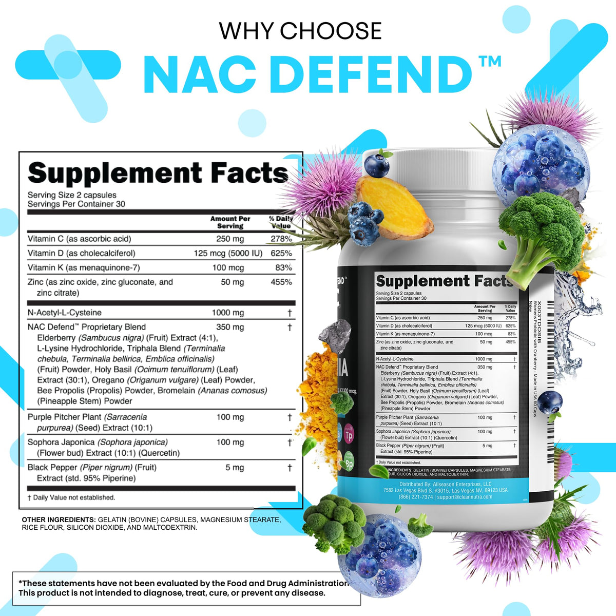 Étiquette détaillant les ingrédients du complément NAC 1000mg
