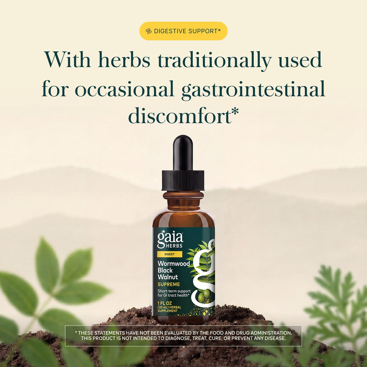Étiquette détaillée du flacon Gaia Herbs Suprême Noix de Black Walnut