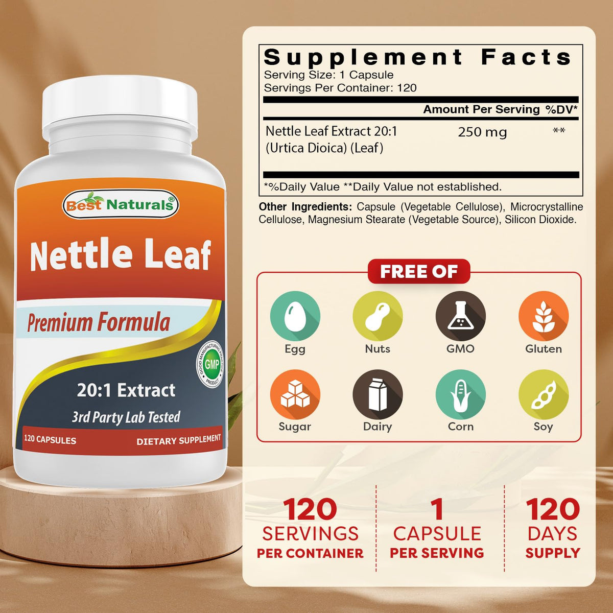 Étiquette du Best Naturals Extrait de Feuille d'Ortie 250 mg