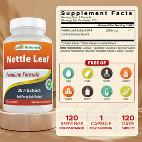 Étiquette du Best Naturals Extrait de Feuille d'Ortie 250 mg