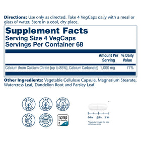 Étiquette du Calcium Citrate SOLARAY avec ingrédients et dosage