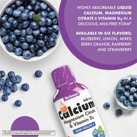 Étiquette du Calcium Liquide BlueBonnet avec ingrédients et informations nutritionnelles