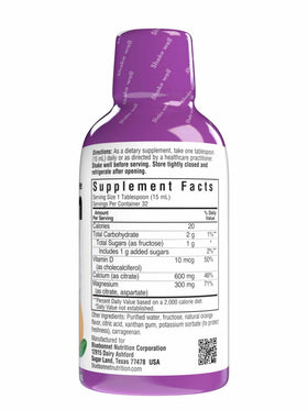 Étiquette du Calcium Liquide BlueBonnet montrant ingrédients et informations