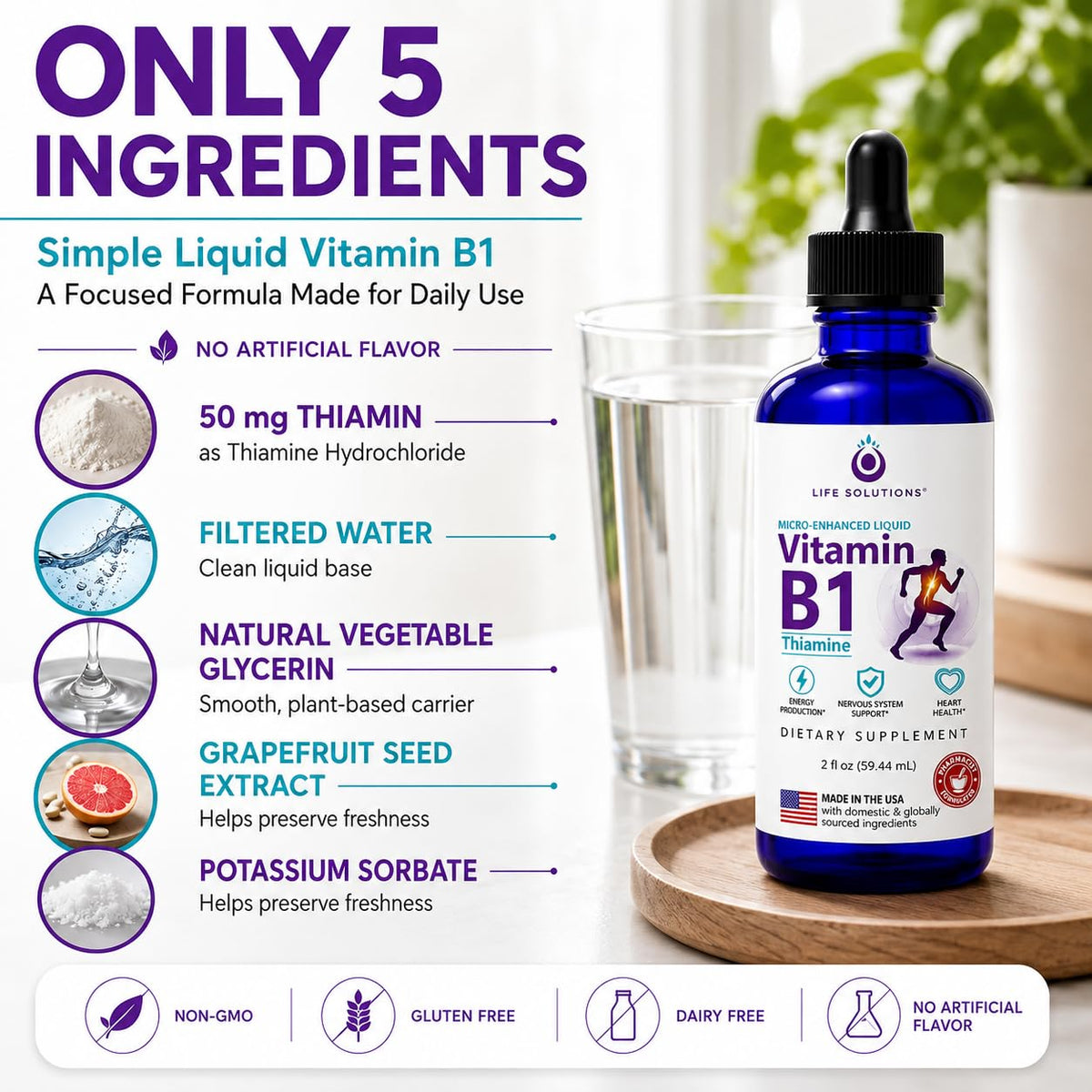 Étiquette du complément alimentaire B1 liquide Life Solutions