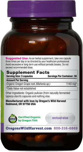 Étiquette du complément alimentaire bio Racine de Raisin d'Oregon 1140 mg