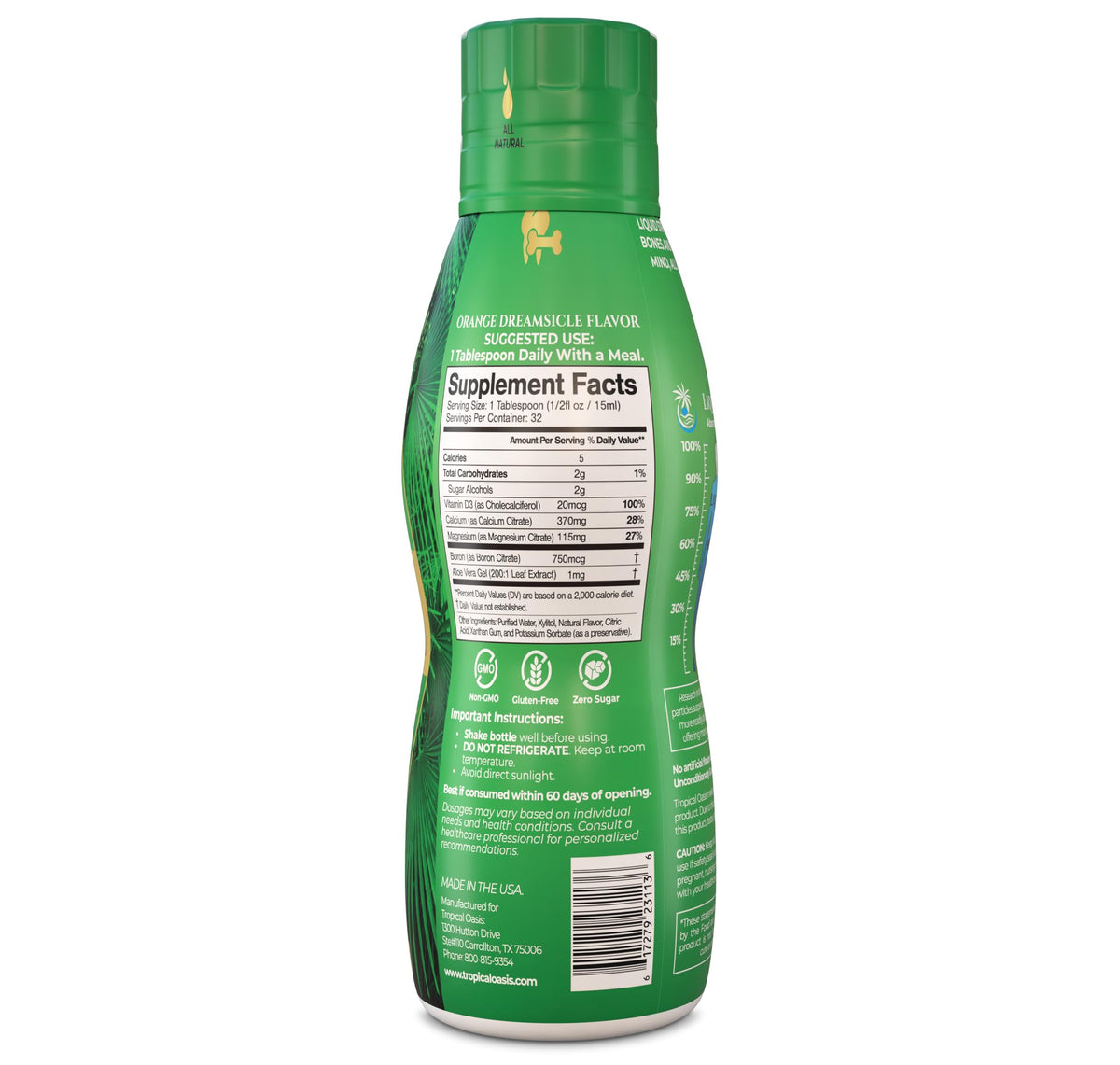 Étiquette du complément alimentaire Calcium Magnésium Tropical Oasis