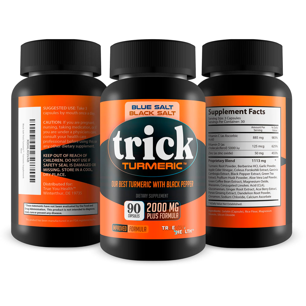 Étiquette du complément alimentaire Curcuma 500mg avec Poivre Noir