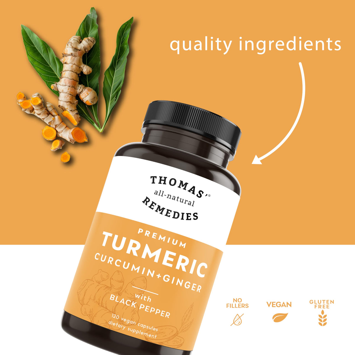 Étiquette du complément alimentaire Curcuma et Gingembre Thomas