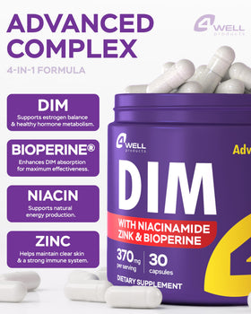 Étiquette du complément alimentaire DIM 370mg, détails des ingrédients