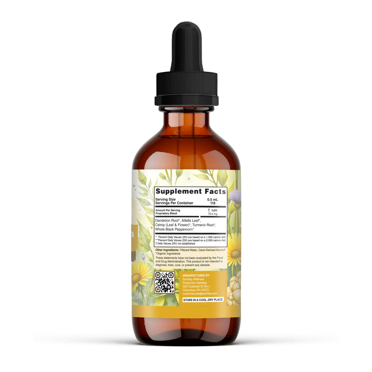 Étiquette du complément alimentaire Earthley Wellness Postpartum Balance 136g