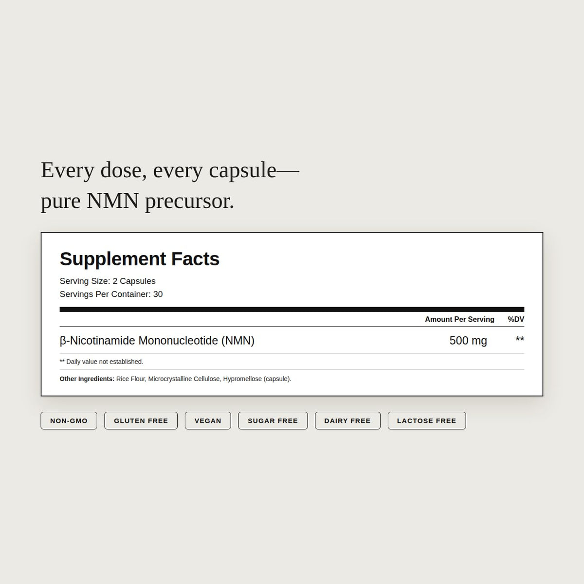 Étiquette du complément alimentaire NMN 500mg Dear Apothecary