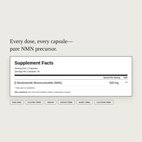Étiquette du complément alimentaire NMN 500mg Dear Apothecary