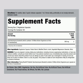 Étiquette du complément alimentaire Piping Rock Saccharomyces Boulardii