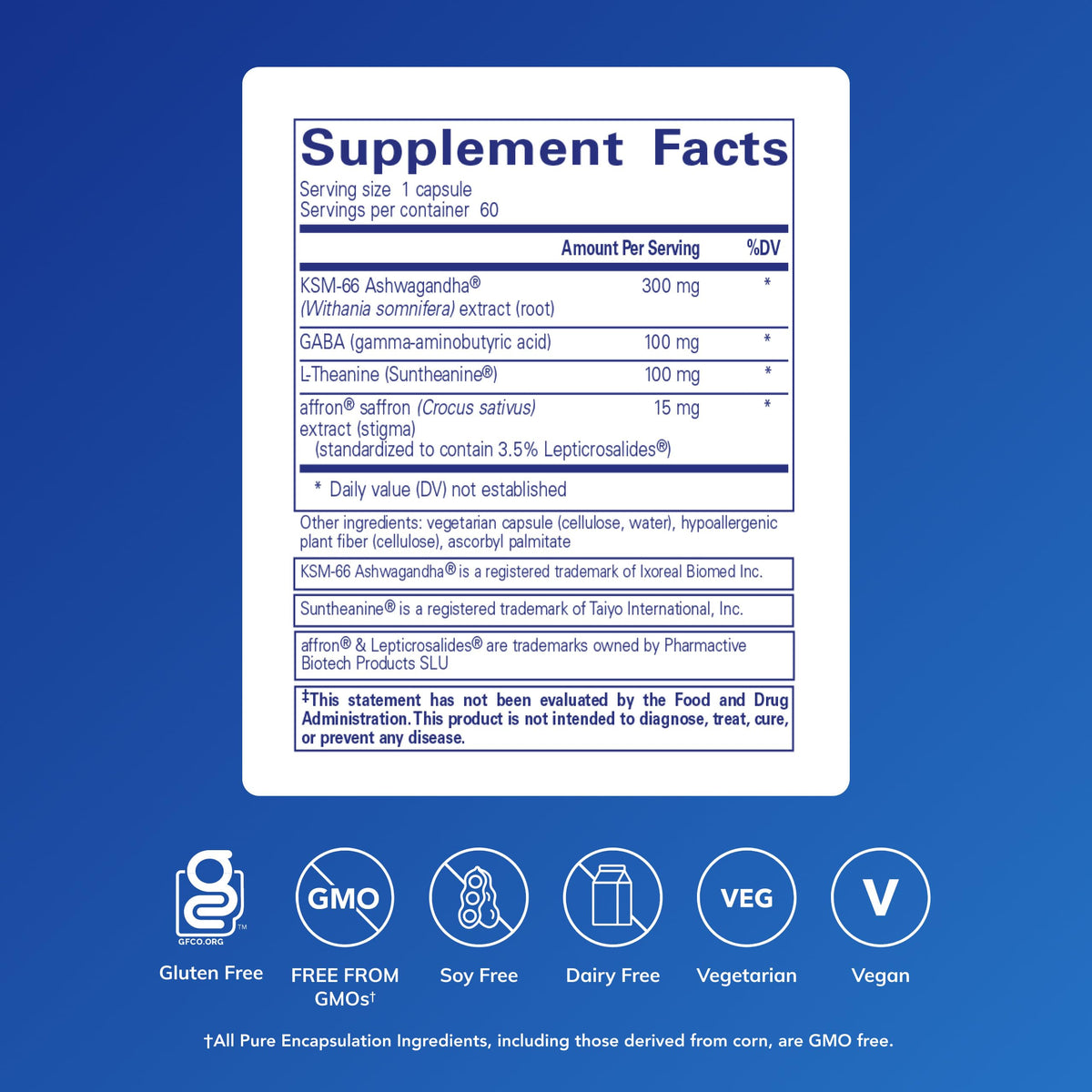 Étiquette du complément alimentaire Pure Encapsulations Daily Calm