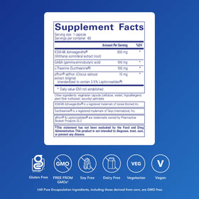 Étiquette du complément alimentaire Pure Encapsulations Daily Calm