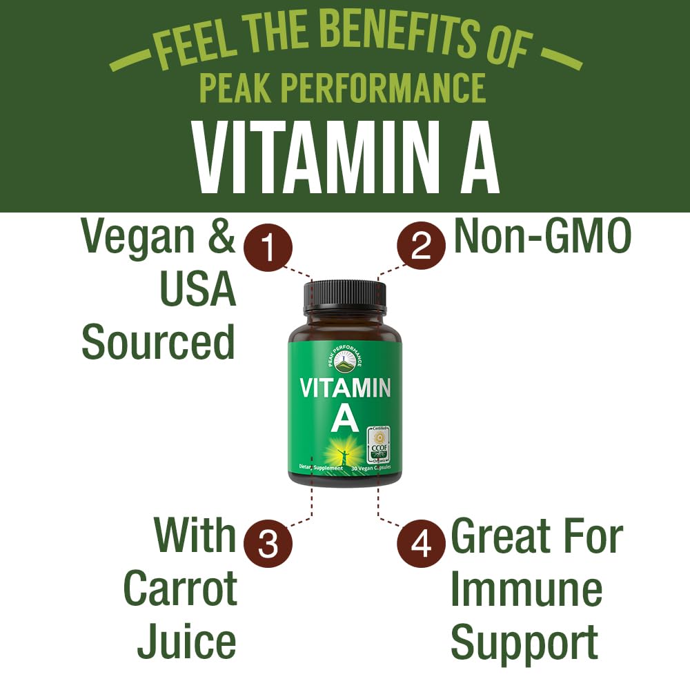 Étiquette du complément alimentaire Vitamine A 5000 UI Peak Performance