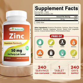 Étiquette du complément alimentaire Zinc Gluconate Best Naturals