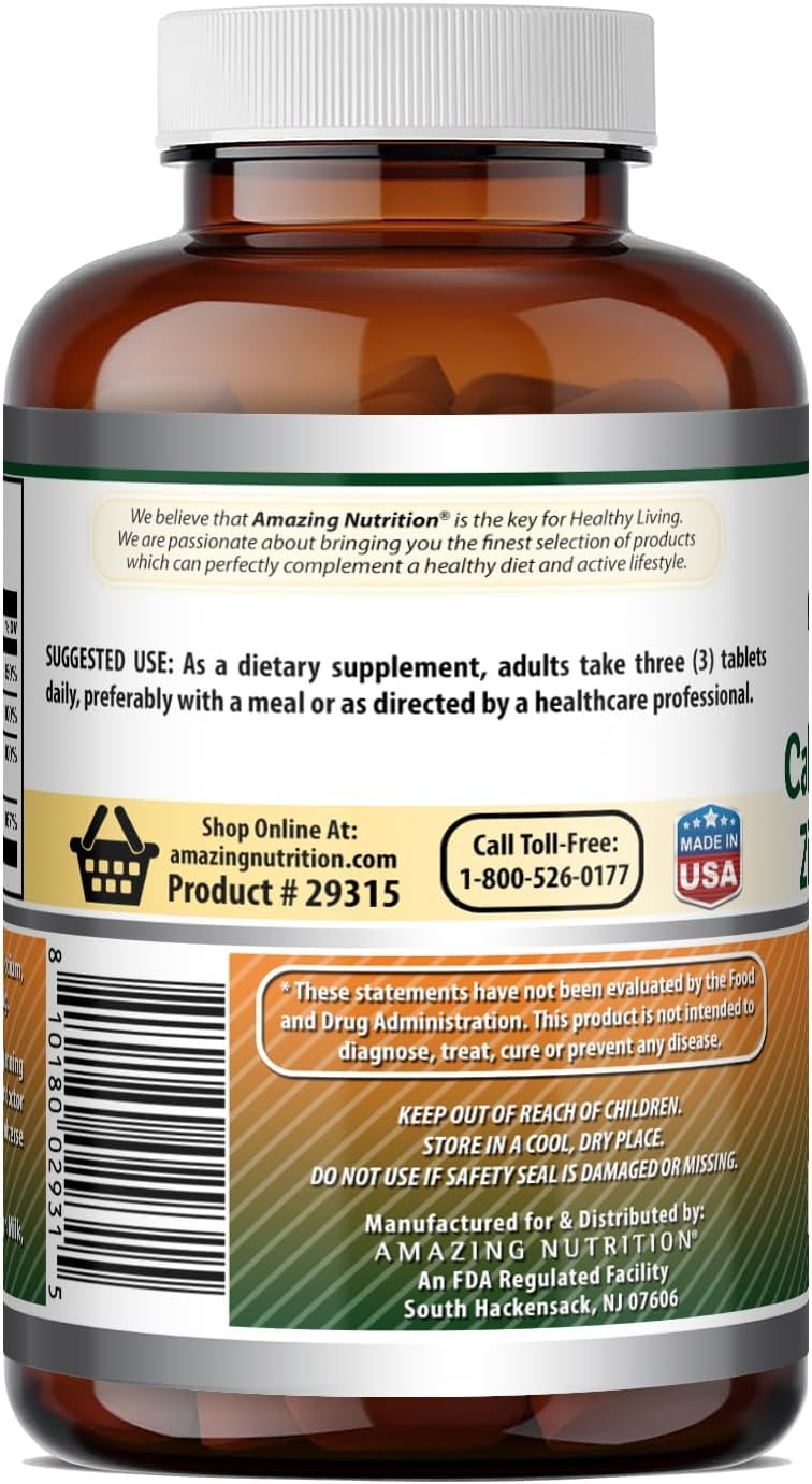 Étiquette du complément Calcium Magnésium Zinc Amazing Nutrition