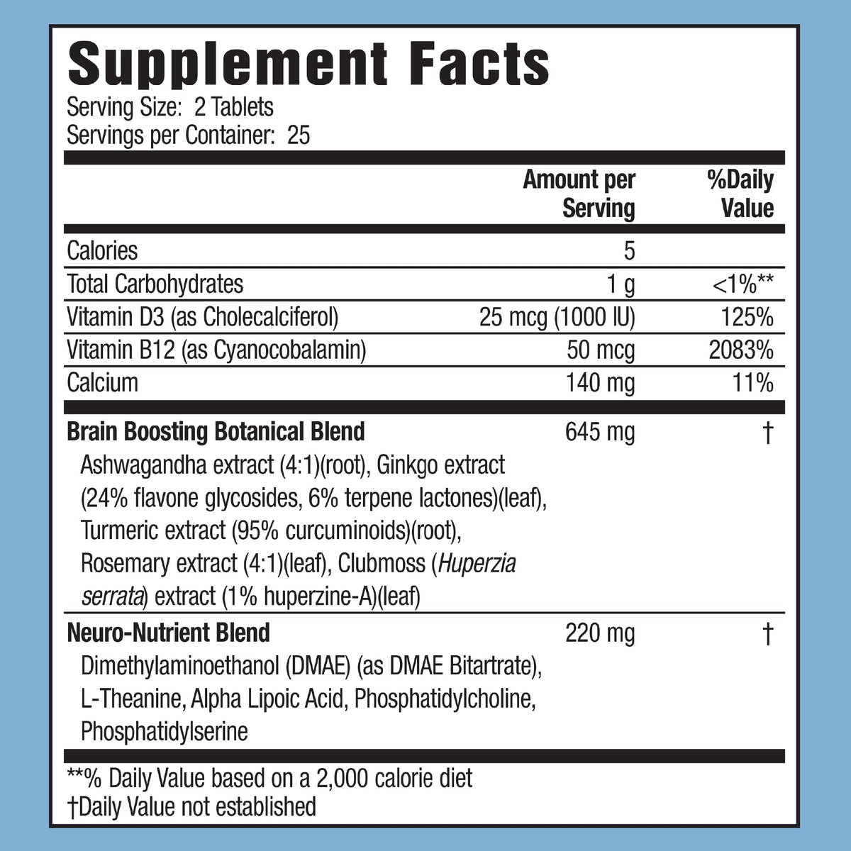 Étiquette du complément cérébral Applied Nutrition