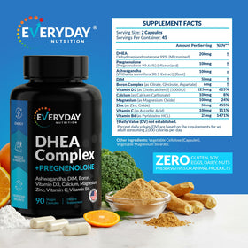 Étiquette du complément DHEA Micronisé 200mg, détails des ingrédients