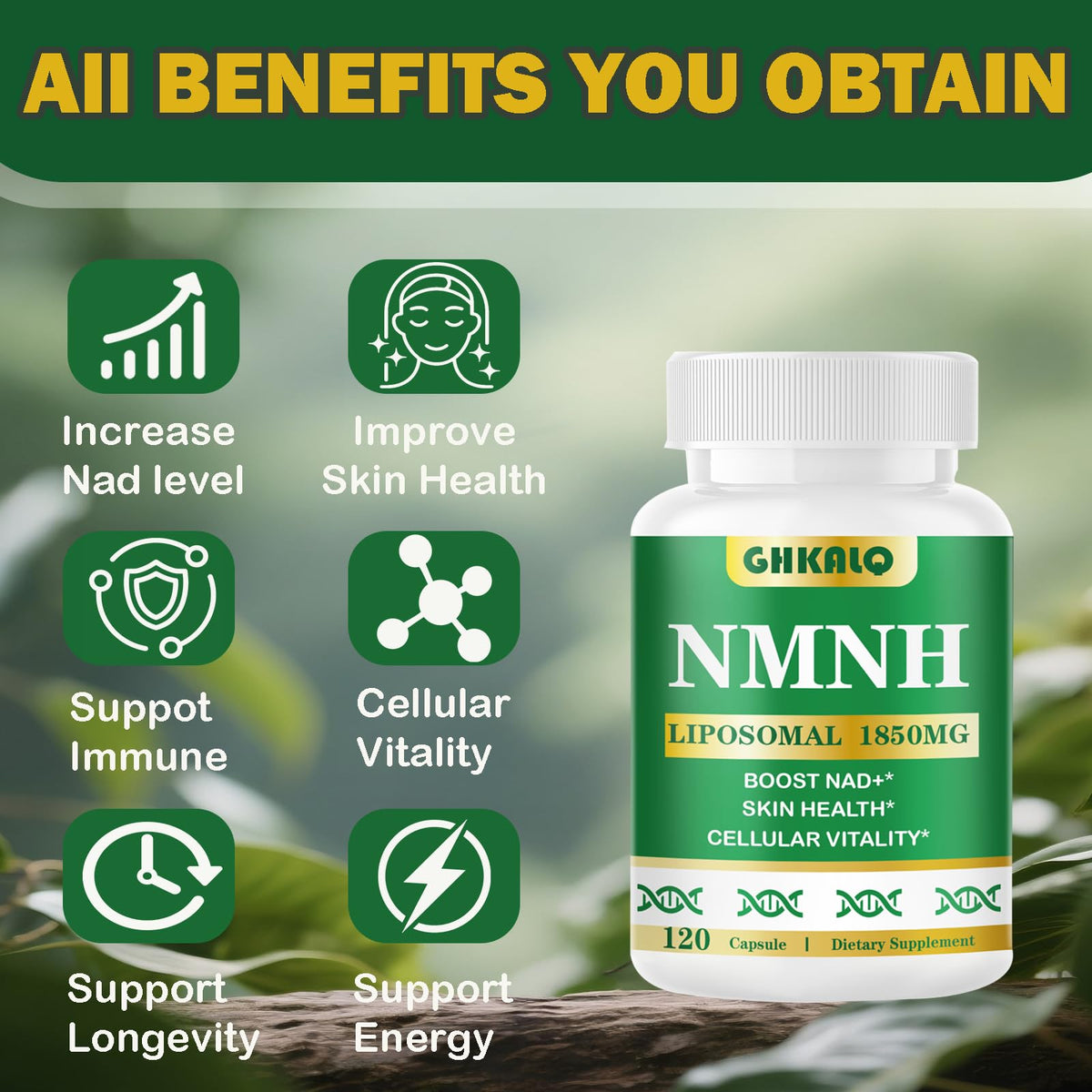 Étiquette du complément NMNH Liposomal 1850mg GHKALQ