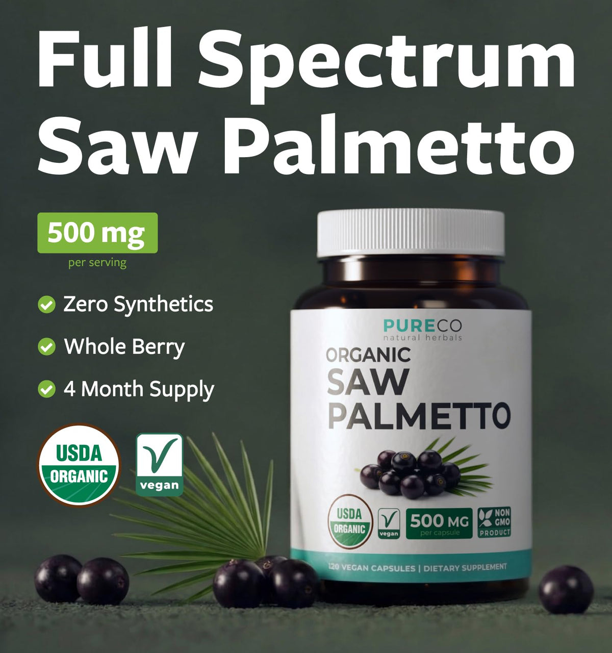 Étiquette du complément Saw Palmetto Bio de PURE CO