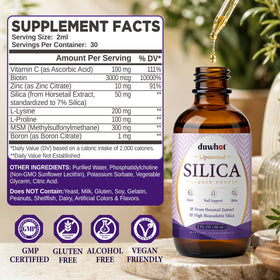 Étiquette du complément silice liquide liposomale duwhot avec ingrédients détaillés