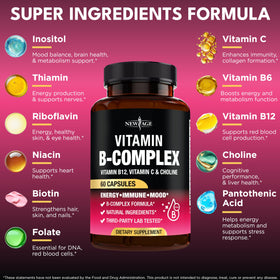 Étiquette du complexe de vitamines B NEW AGE avec liste des ingrédients