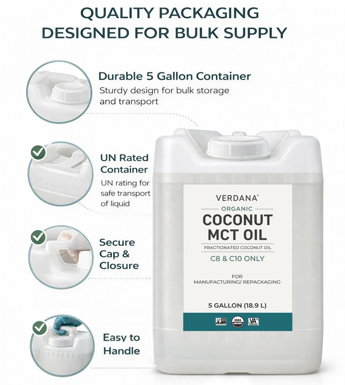 Étiquette du conteneur d'huile de MCT bio Verdana