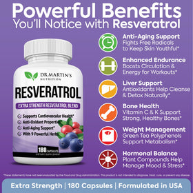 Étiquette du DR. MARTIN'S NUTRITION Resvératrol Renforcé avec dosage