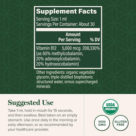 Étiquette du flacon B12 liquide Vegan Global Healing Center
