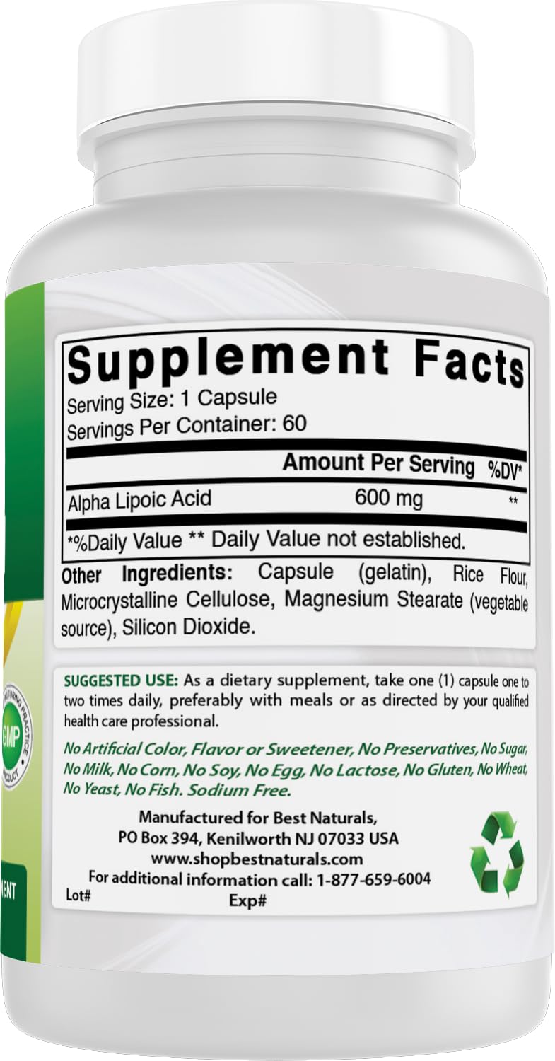 Étiquette du flacon Best Naturals Acide Alpha-Lipoïque