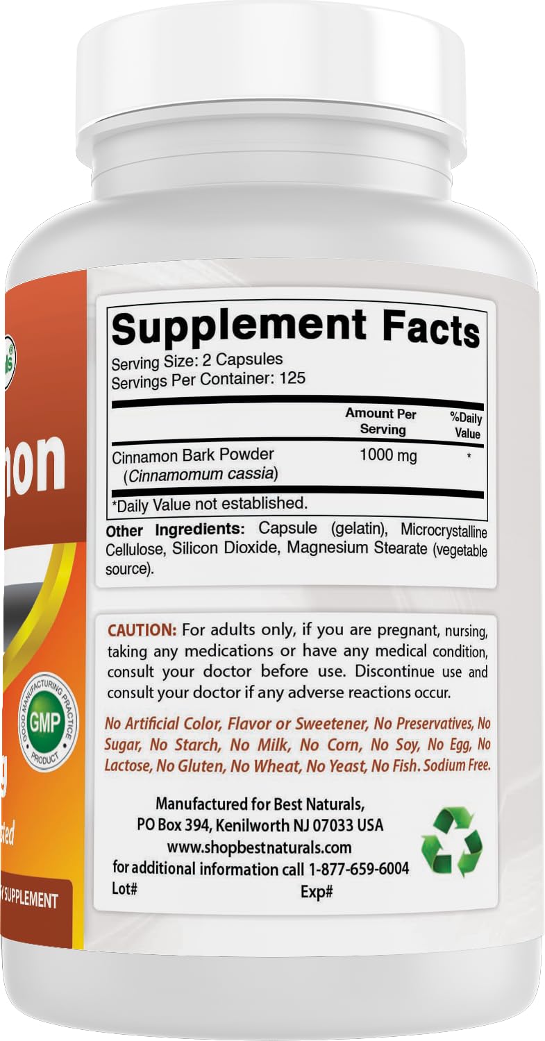 Étiquette du flacon Best Naturals Cannelle 500 mg