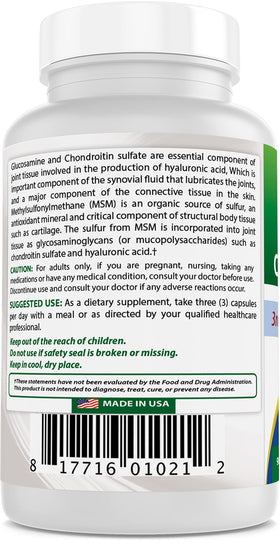 Étiquette du flacon Best Naturals Glucosamine Chondroïtine MSM