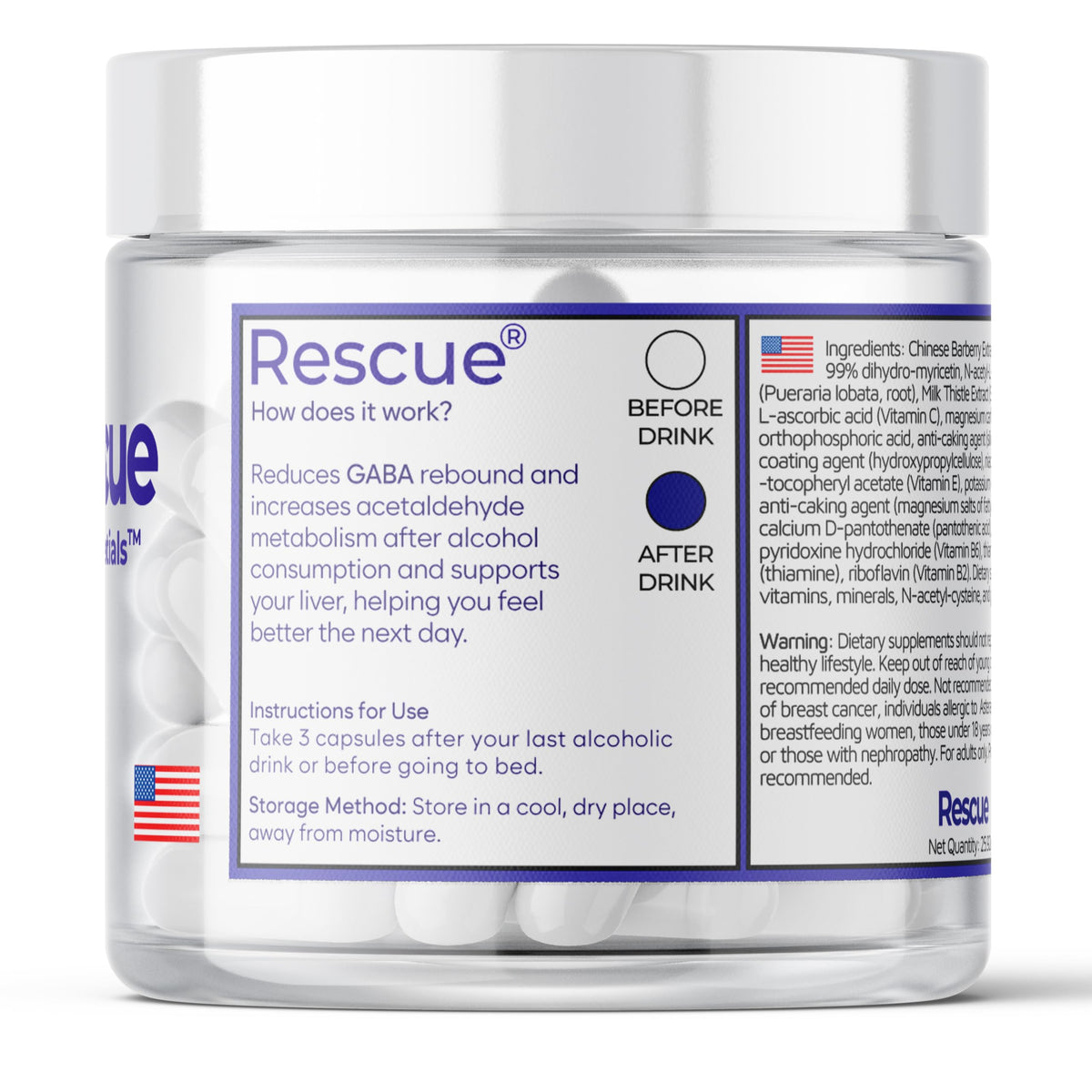 Étiquette du flacon BioEssentials Restore avec ingrédients