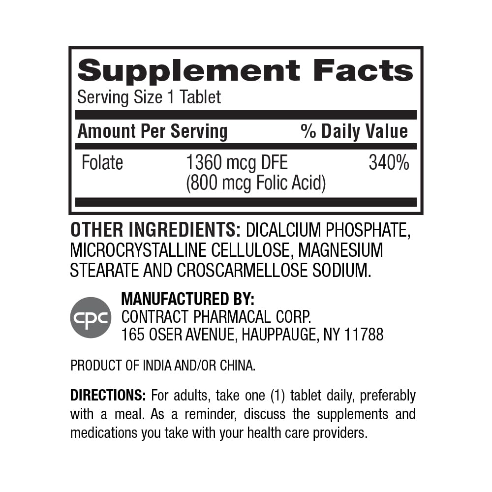 Étiquette du flacon d'acide folique Earth's Splendor 800 mcg