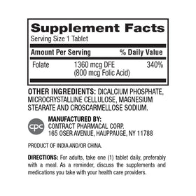 Étiquette du flacon d'acide folique Earth's Splendor 800 mcg