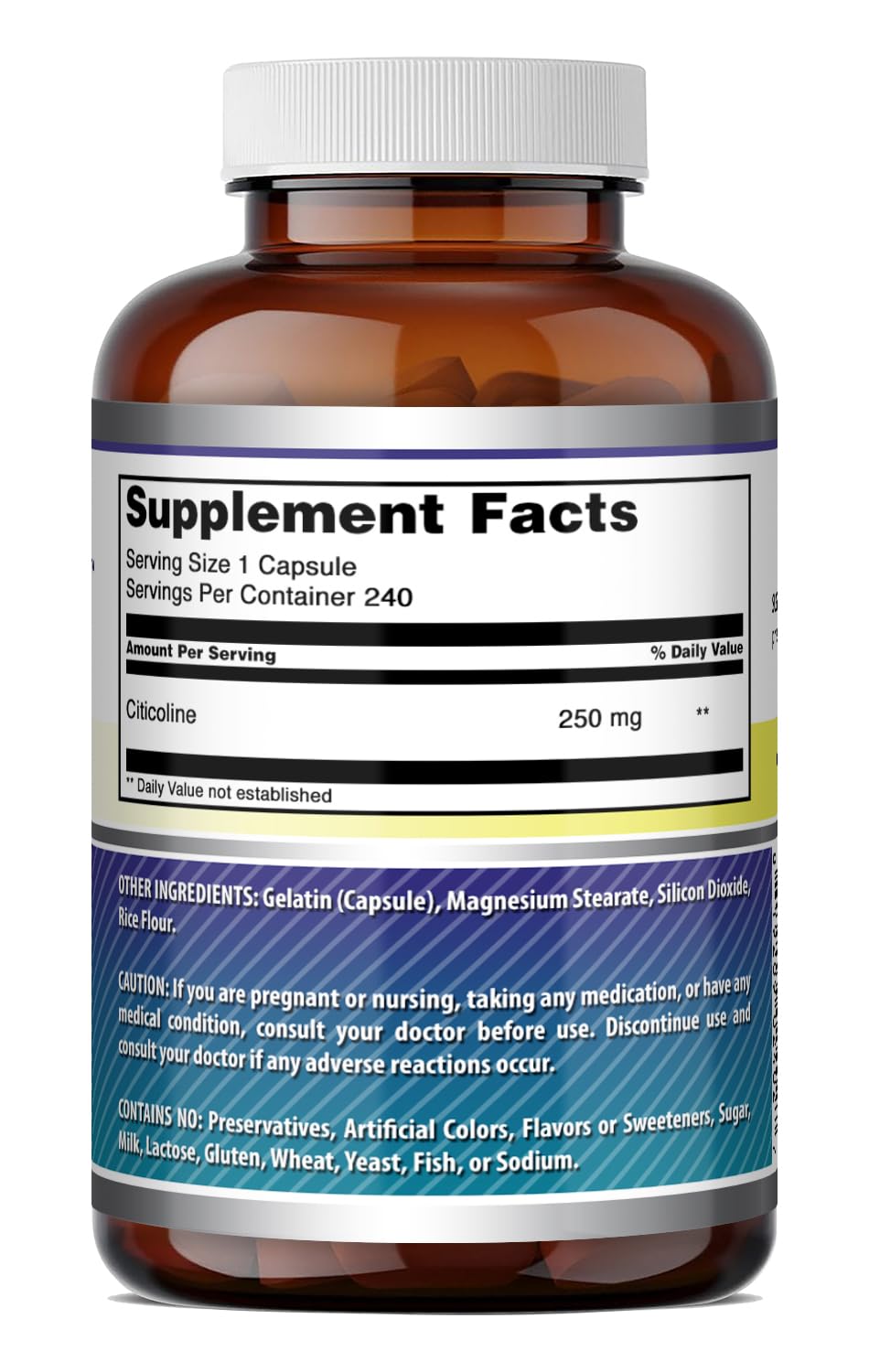 Étiquette du flacon d'Amazing Nutrition Citicoline 250 mg