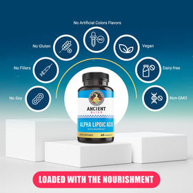 Étiquette du flacon d'Ancient Bliss Acide Alpha-Lipoïque 600mg