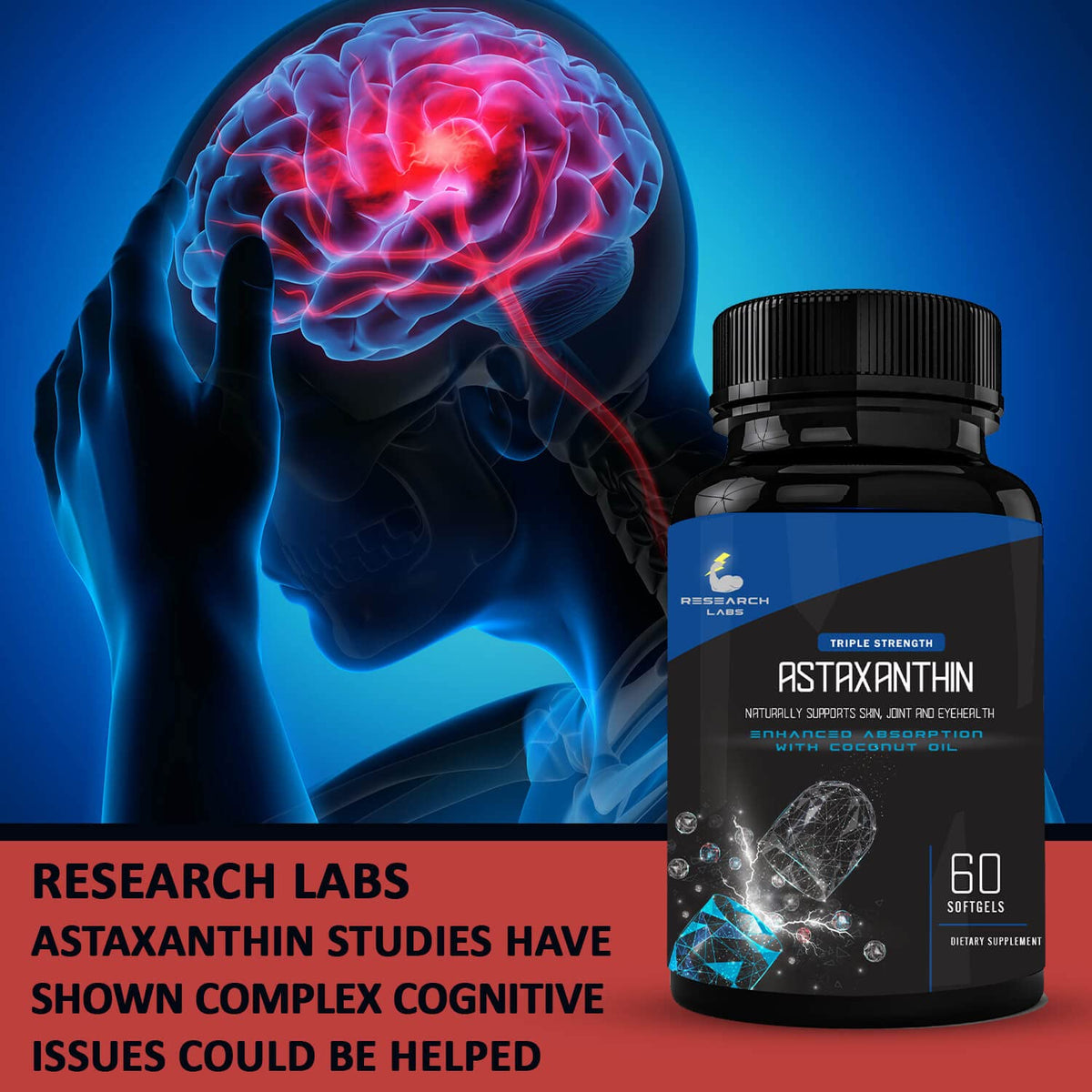 Étiquette du flacon d'Astaxanthine 12mg Research Labs