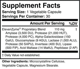 Étiquette du flacon d'ElevenZyme avec ingrédients naturels