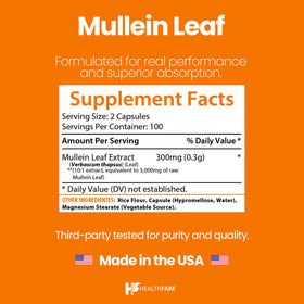 Étiquette du flacon d'extrait de feuille de mullein Healthfare