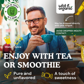 Étiquette du flacon d'extrait de racine d'ortie Wild & Organic en gros plan
