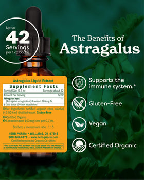 Étiquette du flacon d'extrait liquide d'Astragale bio Herb Pharm