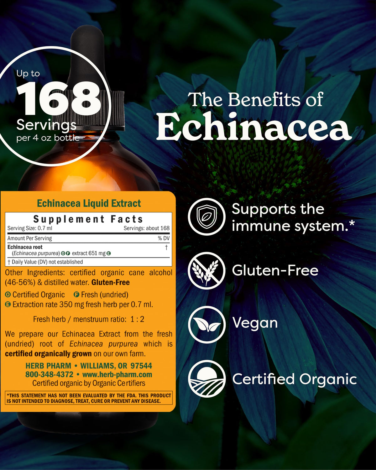 Étiquette du flacon d'extrait liquide d'échinacée Herb Pharm