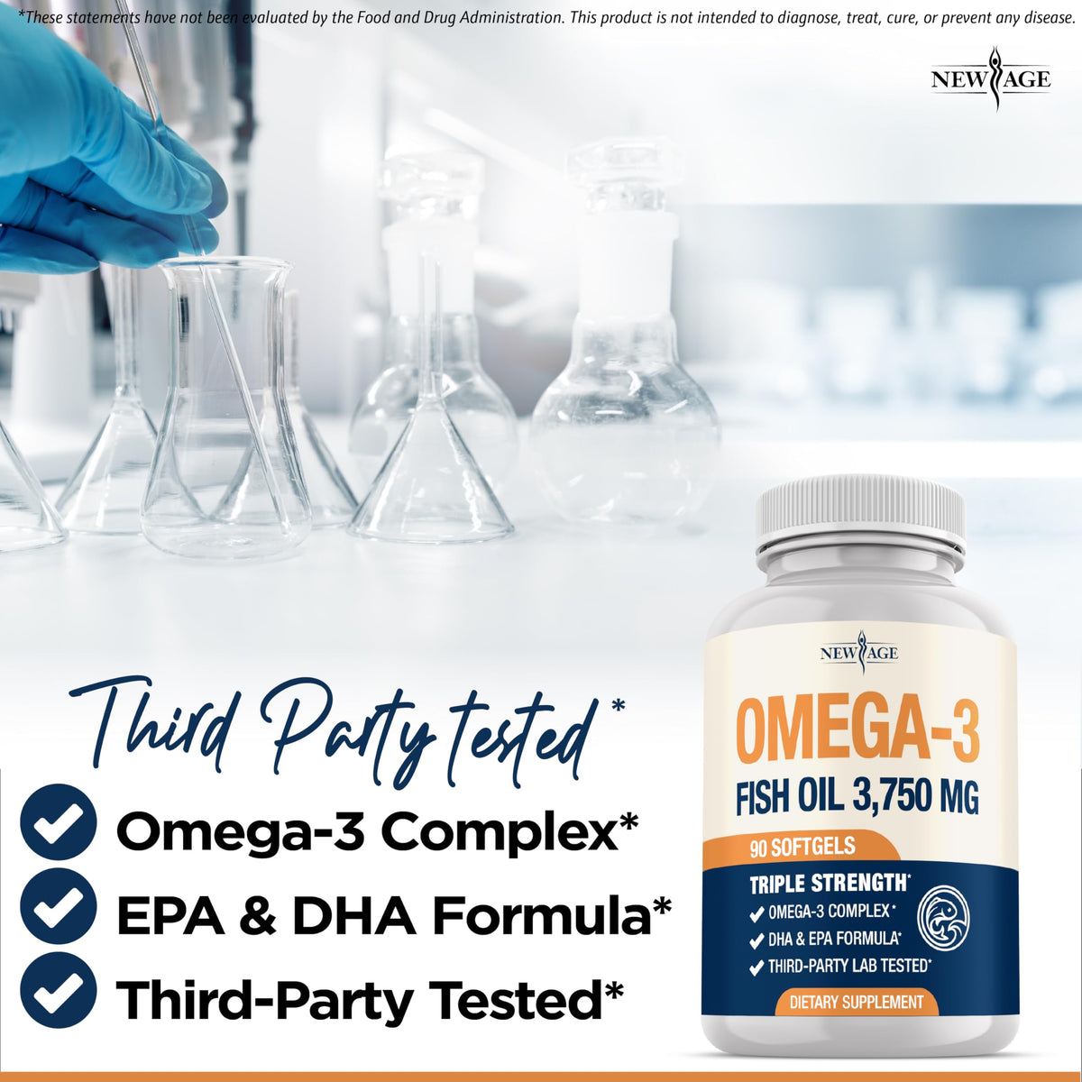 Étiquette du flacon d'huile de poisson NEW AGE Omega 3