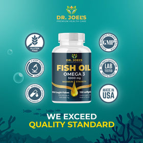 Étiquette du flacon d'huile de poisson Omega 3 Dr. JOEL'S