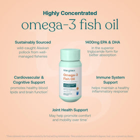 Étiquette du flacon d'huile de poisson Omega-3 True Grace