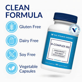 Étiquette du flacon de B-Complex de The Vitamin Shoppe avec informations nutritionnelles