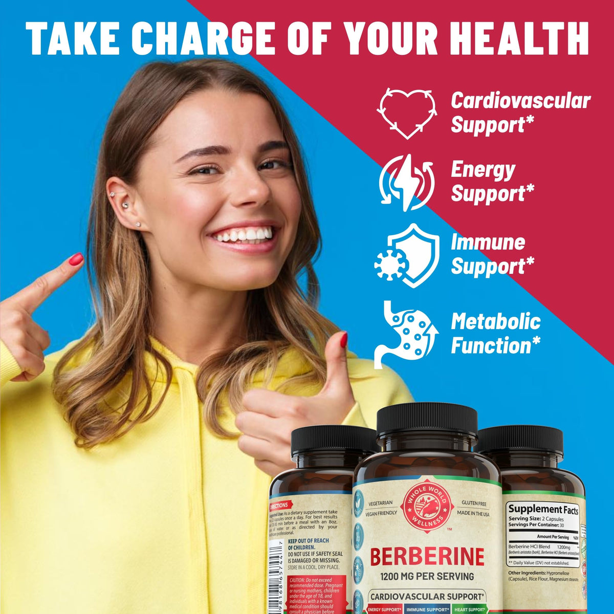 Étiquette du flacon de berbérine 1200mg de WHOLE WORLD WELLNESS